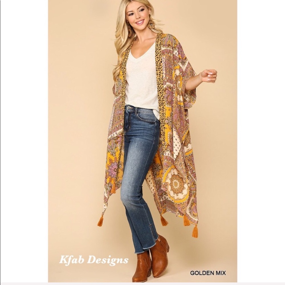 ❤️LAST! Gold Multi Animal Print Tassel Kimono! - Picture 3 of 7